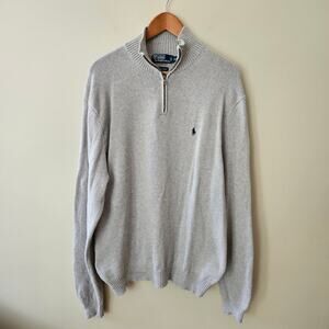 Vintage Polo Ralph Lauren Men's Quarter Zip, Size XXL Grey Cotton Knit Pony